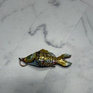 Gold and Blue Fish Pendant